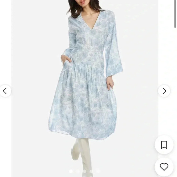 Vince Dresses & Skirts - Vince Blue Floral Open Back Dahlia Dress with Pockets NWT Size M